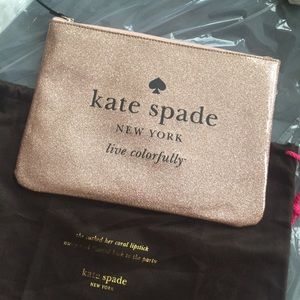 Pink glitter sparkly Kate Spade zip clutch