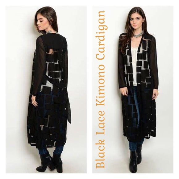 Black Lace Kimono Cardigan - Picture 3 of 4
