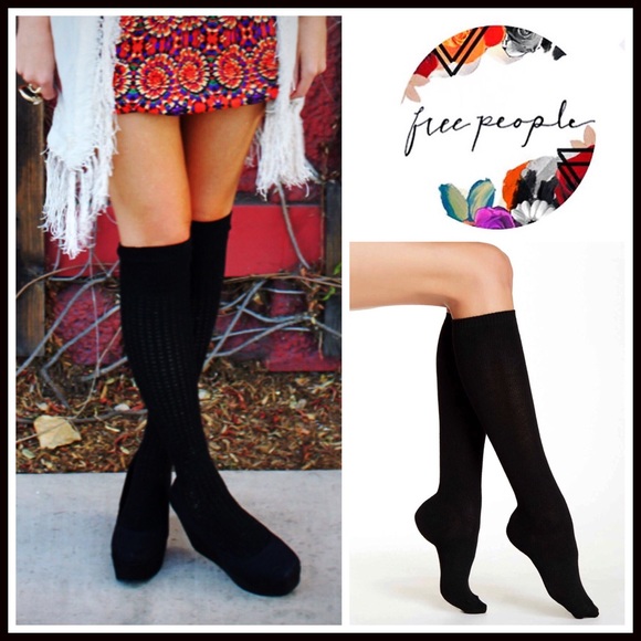 FREE PEOPLE TALL BLACK KNEE HIGH BOOT SOCKS - Picture 2 of 5