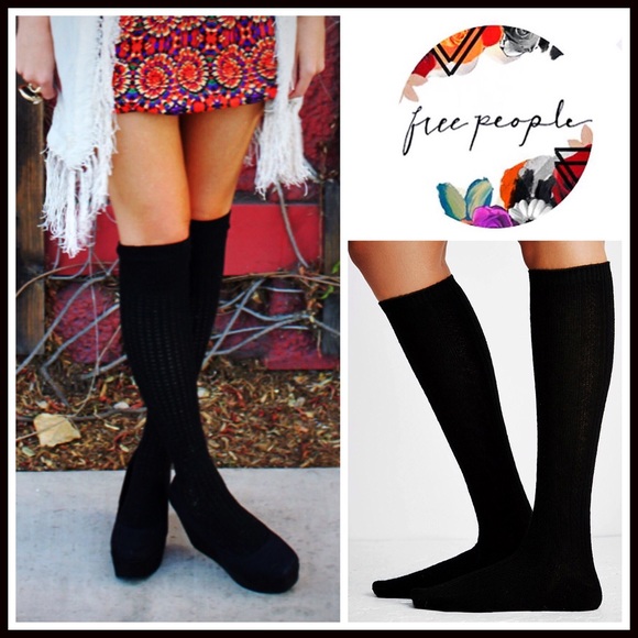 FREE PEOPLE TALL BLACK KNEE HIGH BOOT SOCKS - Picture 5 of 5