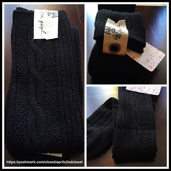 FREE PEOPLE TALL BLACK KNEE HIGH BOOT SOCKS - Picture 3 of 5
