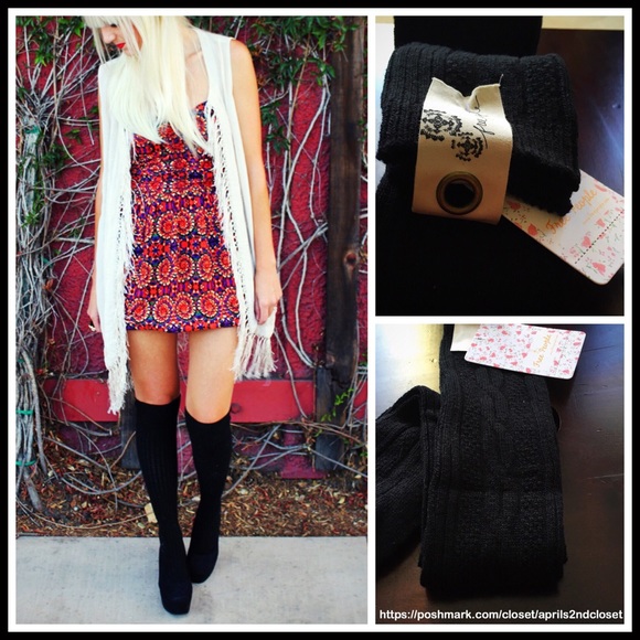 FREE PEOPLE TALL BLACK KNEE HIGH BOOT SOCKS - Picture 4 of 5