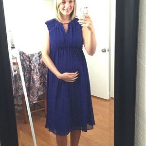 Empire Waist Midi Maternity Dress Keyhole Neck