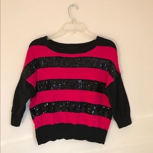 pink and black striped sweater