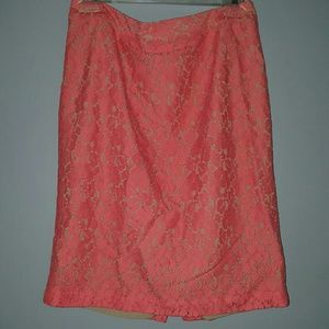 Pink & Tan Lace Pencil Skirt by Apt 9