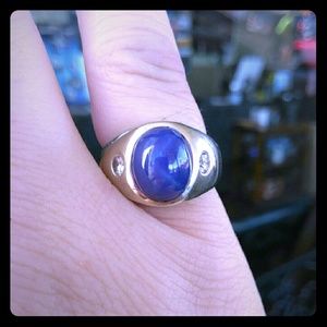 Estate Linde Star Blue Sapphire Diamond Ring