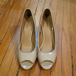 Nude open toe slingbacks