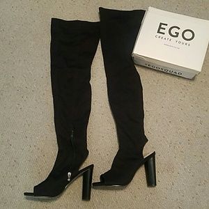 Thigh high, open toe boots
