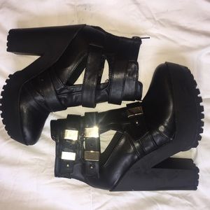 Platform Booties w/ Gold Buckles