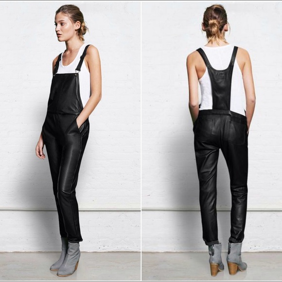 Rag & Bone Black Leather Overalls (S) ORP: $1,000
