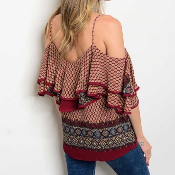 ❗Clearance❗Cold Shoulder Ruffled Top - Picture 3 of 3