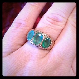 Late Victorian Emerald 3-Stone 14K Gold Ring