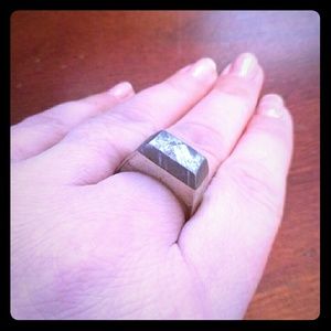 Gibeon Meteorite Encased in Sterling Silver Ring