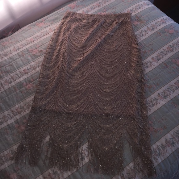 Sale ✨ NWOT gold and taupe sparkle fringe skirt