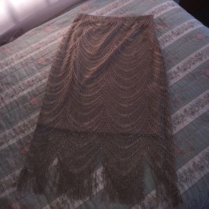 Sale ✨ NWOT gold and taupe sparkle fringe skirt