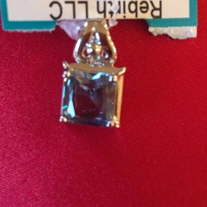 Sterling Silver Blue Topaz Square Pendant