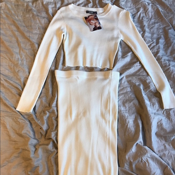 Off white shirt and skirt set by Naked Wardrobe
