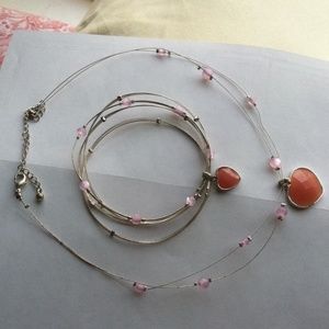 Set of heart bracelet and necklace.