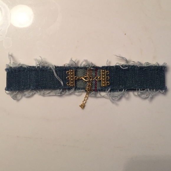 Frayed Denim Choker w/ Gold Adjustable Clasps