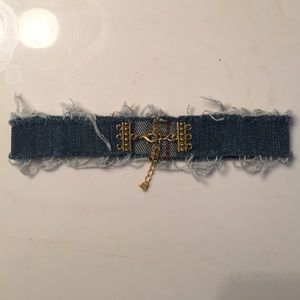 Frayed Denim Choker w/ Gold Adjustable Clasps