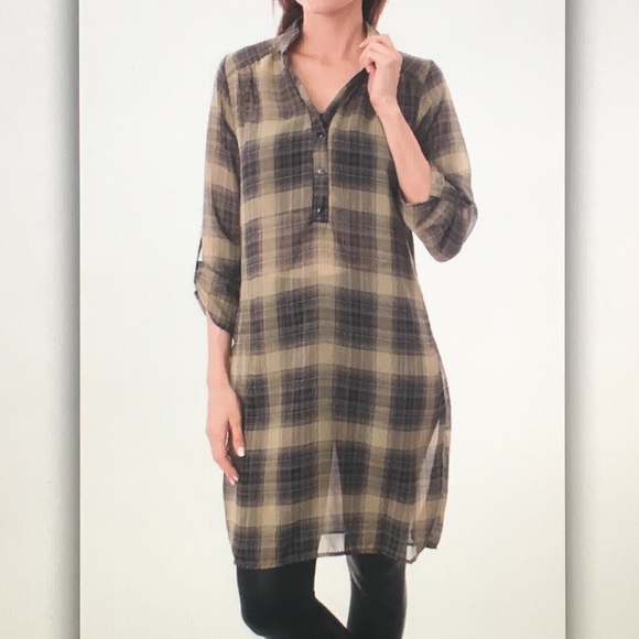 🍨Blue/tan🍨plaid leggings sheer blouse