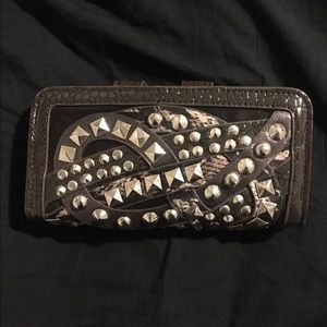 Grey and black studded wallet from buckle