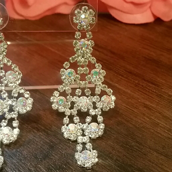 AB Rhinestone Pageant Earrings - Picture 2 of 2