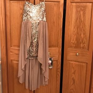 Gold and silver sequin homecoming dress high low