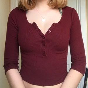 Maroon button up crop top