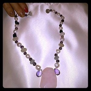 Rose Quartz and Amethyst and Moonstone Necklace