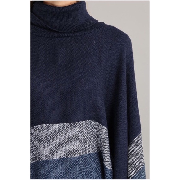 Navy & White Plaid Turtle Neck Poncho - Picture 2 of 3