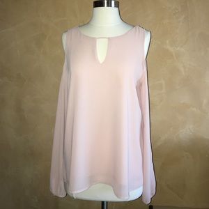 Open shoulder long sleeve whisper pink blouse