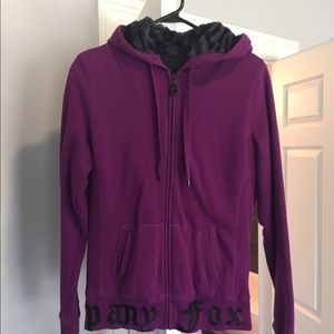 FOX purple zip up hoodie with faux fur inside