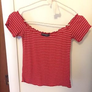 Brandy Melville Red Striped Strapless Tee