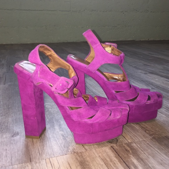 Magenta suede platform heels