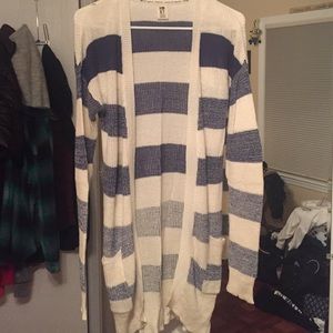 Blue and White Striped Cardigan