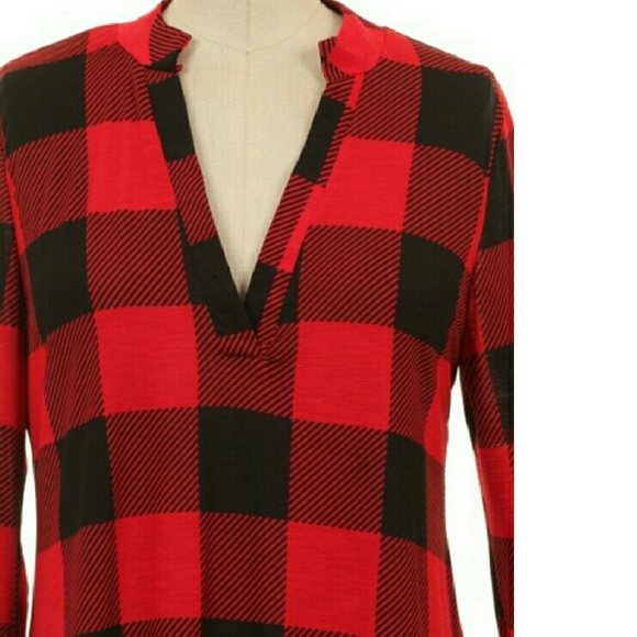 1 SMALL LEFT ❤ Red Plaid Roll Sleeve Blouse - Picture 2 of 4