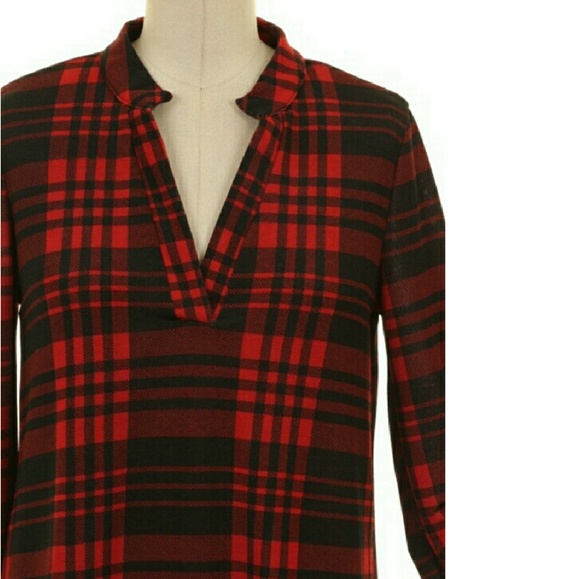 Burgundy Plaid Roll Sleeve Blouse - Picture 2 of 3