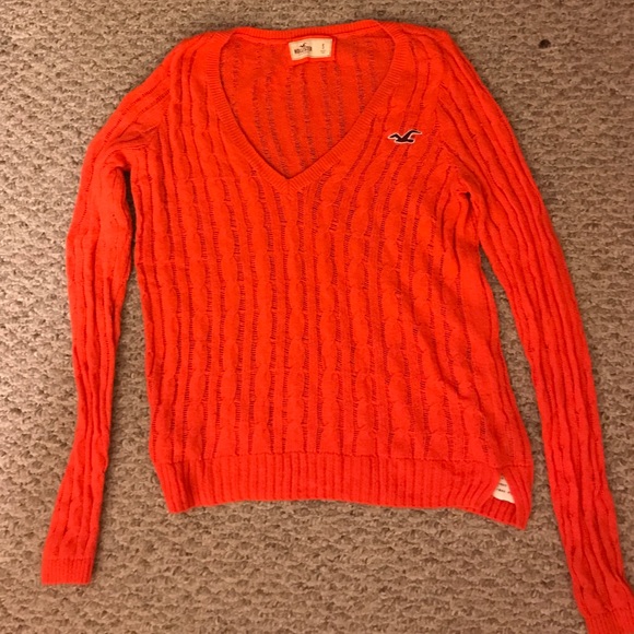Bright orange Hollister knit v-neck sweater