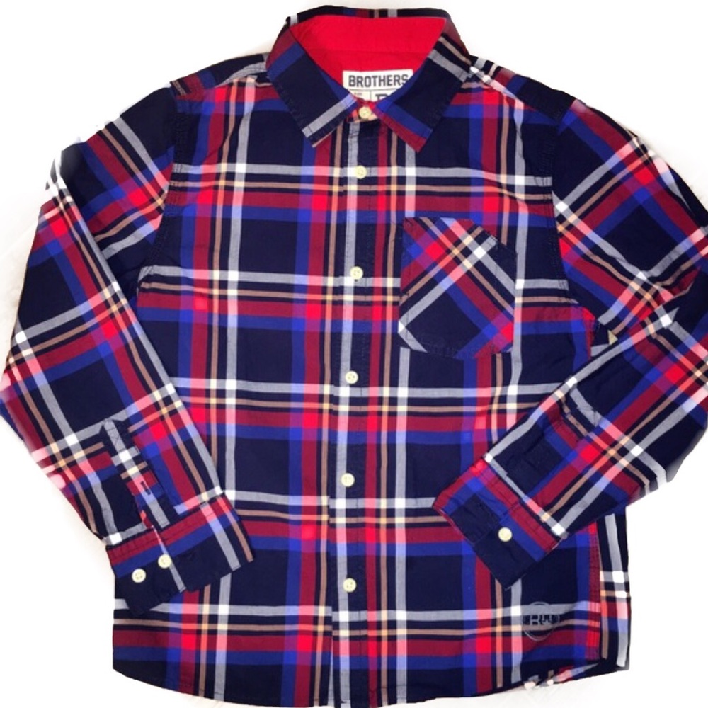 Brothers NWOT Navy/Red Plaid Long Sleeve Shirt L12