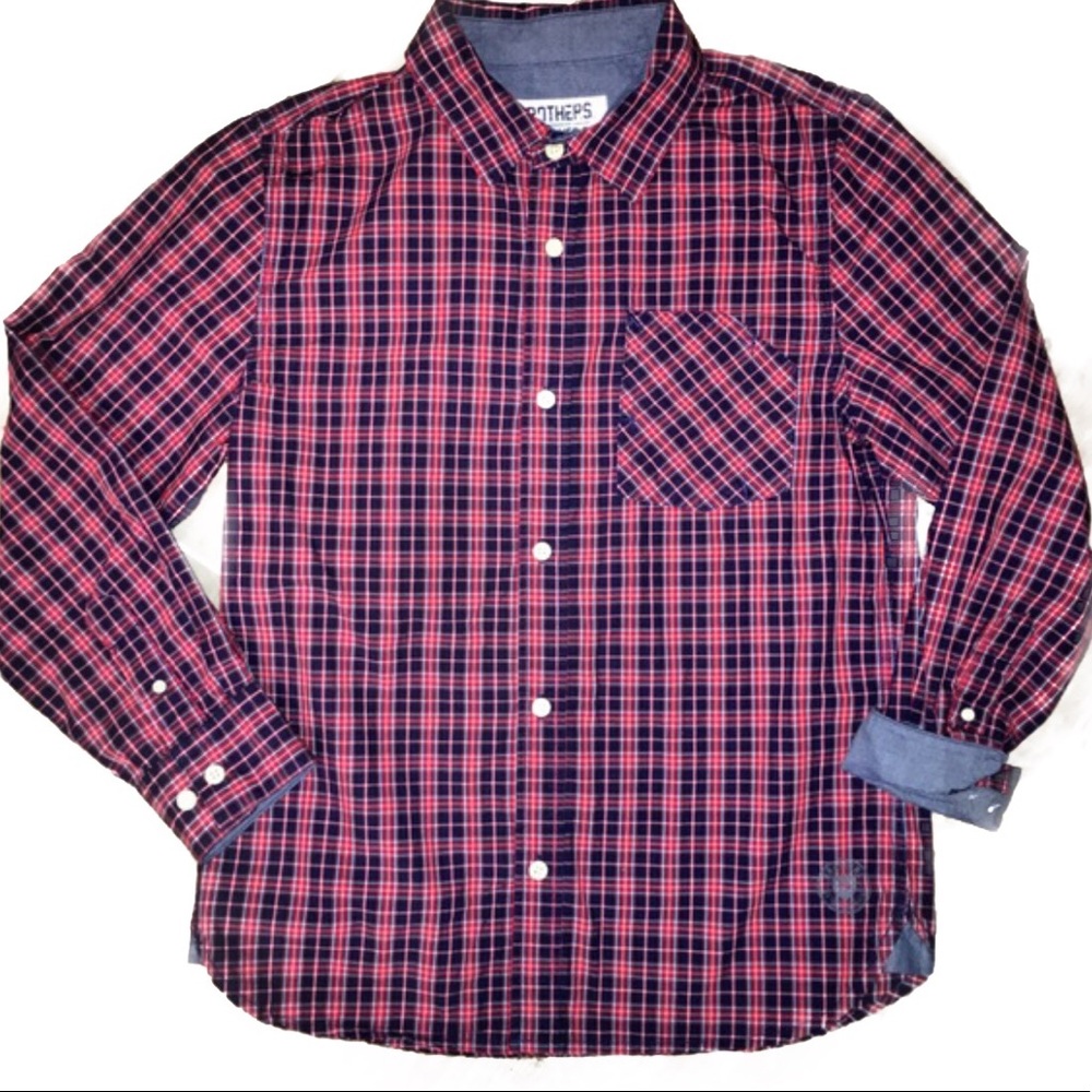 Brothers by Justice Boy's Navy/Red Plaid Shirt L12