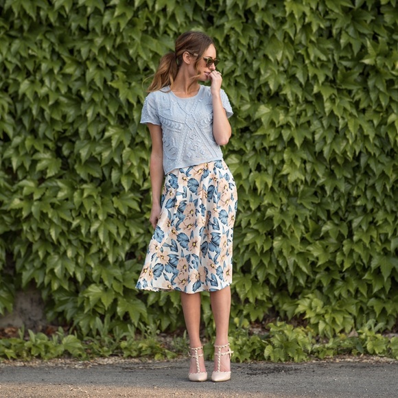 Cream Floral Midi Skirt
