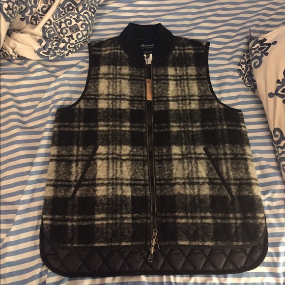 black and white plaid puffer vest