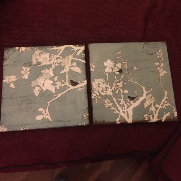 Blue canvas floral & bird prints