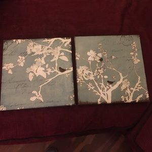 Blue canvas floral & bird prints