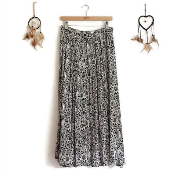 80s Vintage Boho Paisley Midi Skirt