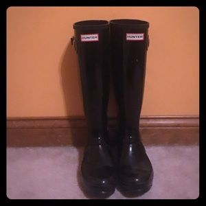 Tall black glossy Hunter Boots