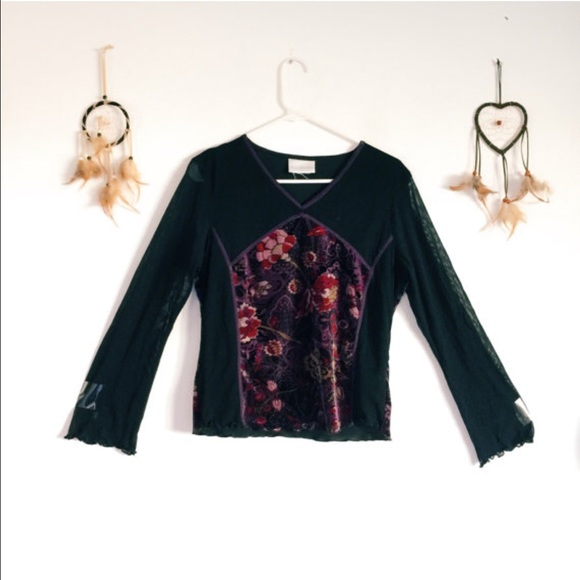90s Vintage Boho Paisley Velvet Top