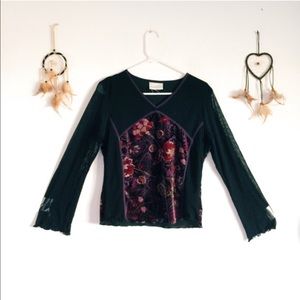 90s Vintage Boho Paisley Velvet Top