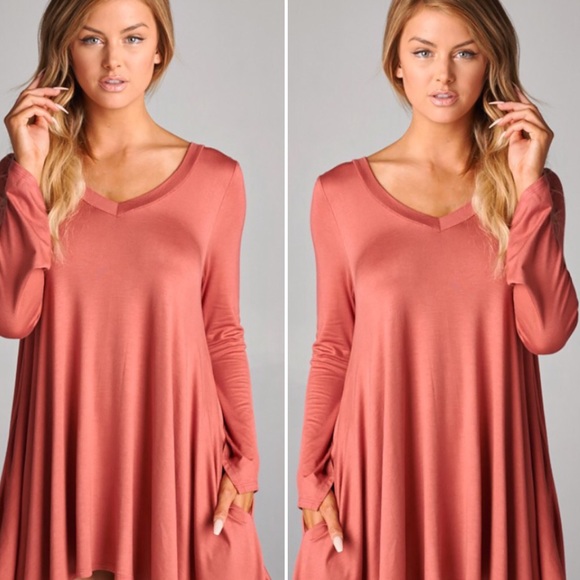 S-L Hi Low Bottom Hem Tunic Dress hidden pocket - Picture 2 of 5